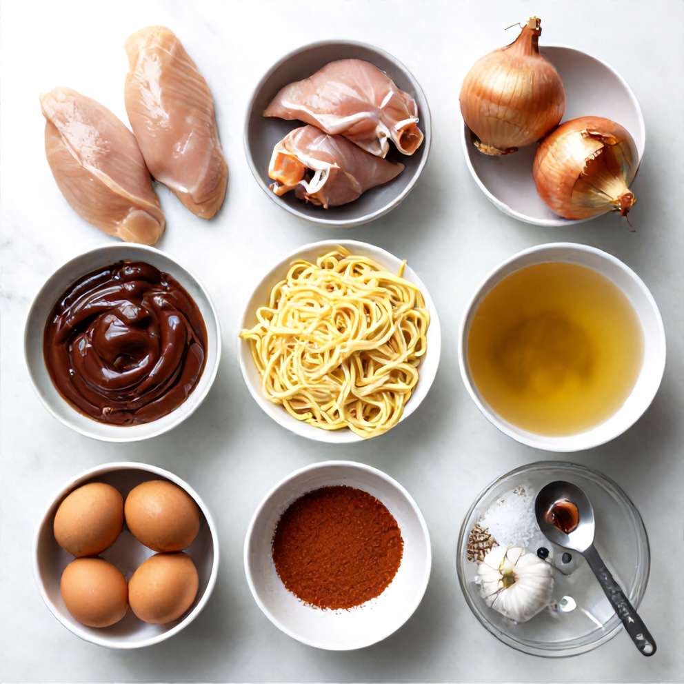 Raw ingredients for BBQ Chicken Noodle Soup