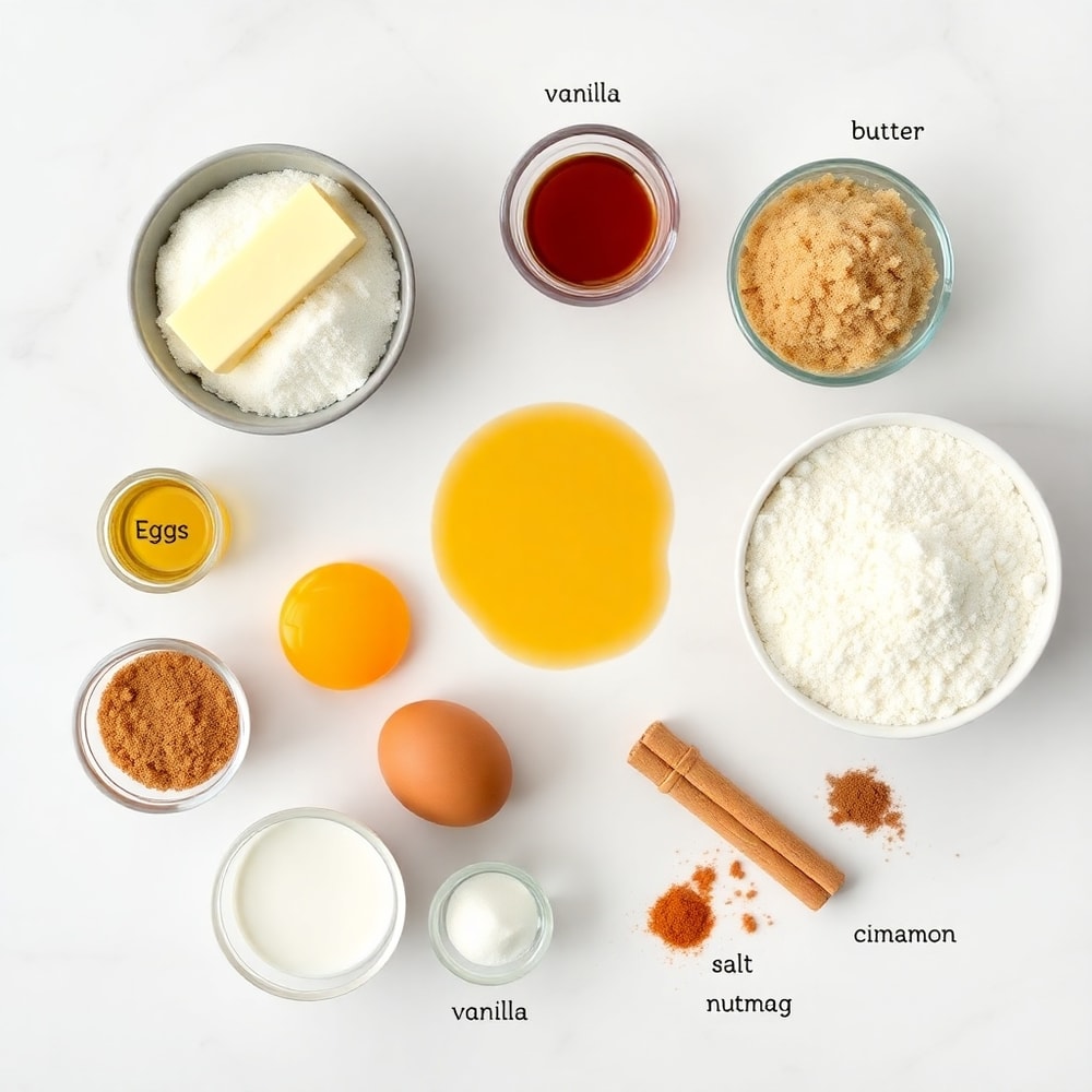 Ingredients for Brown Butter Snickerdoodle Cookies on a marble surface