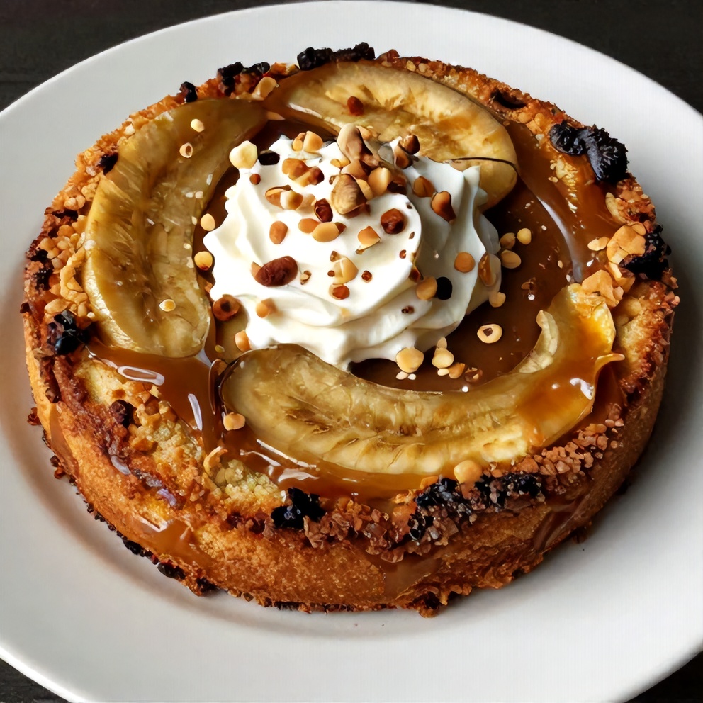 Easy Caramel Banana Upside Down Cake on a plate
