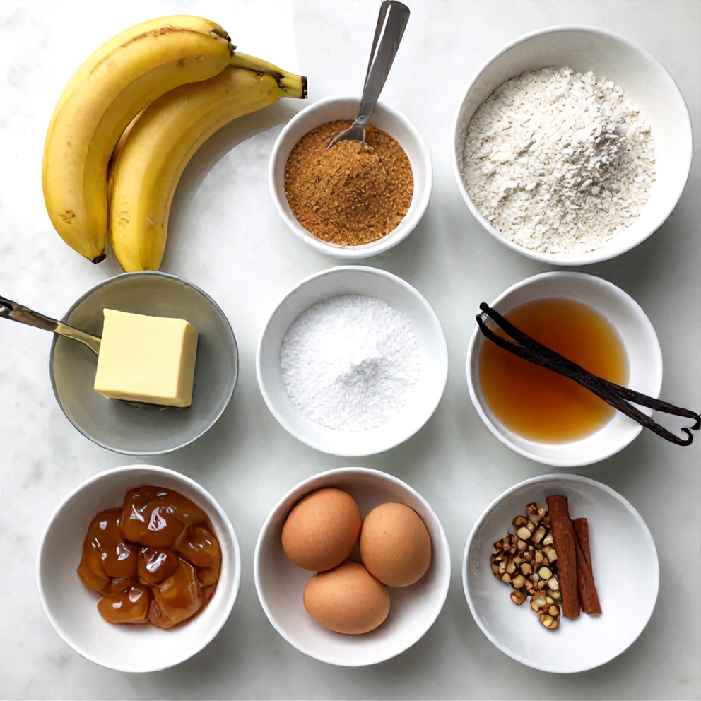 Raw ingredients for Easy Caramel Banana Upside Down Cake