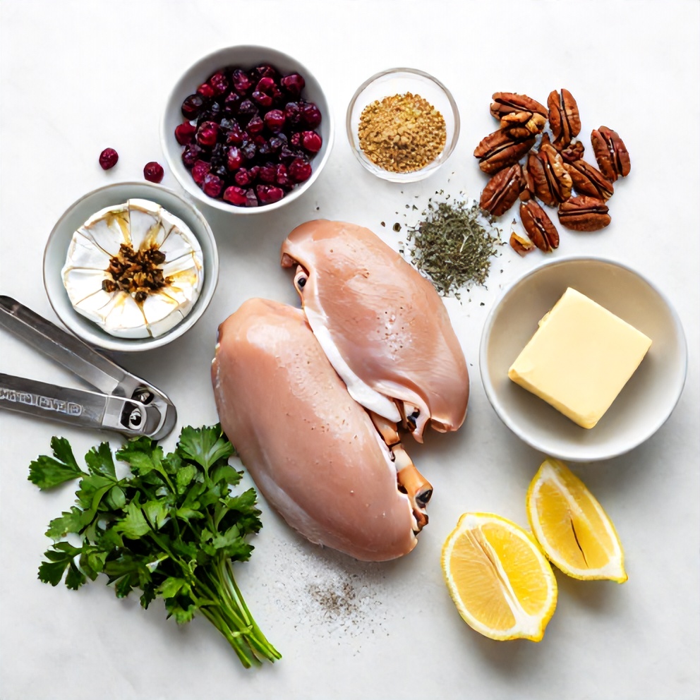 Raw ingredients for Cranberry Brie Stuffed Chicken