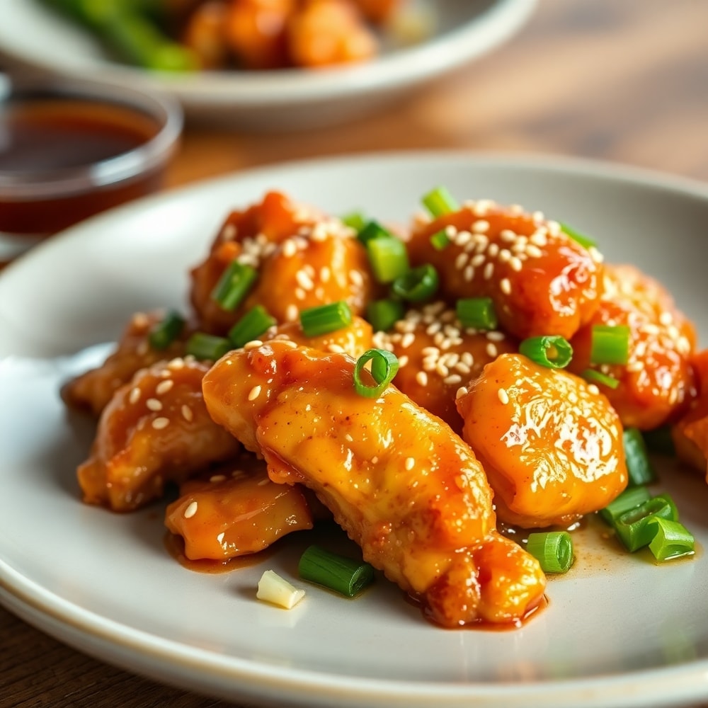 Crispy Honey Garlic Chicken with green onions