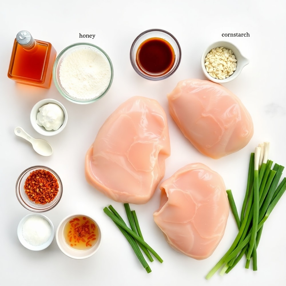 Honey Garlic Chicken ingredients on a marble surface