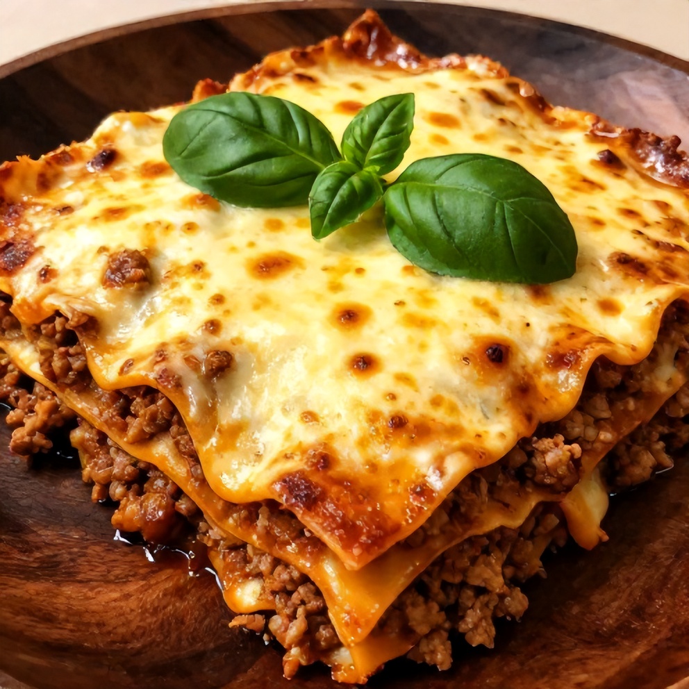 Plated serving of Crockpot Lasagna with fresh basil