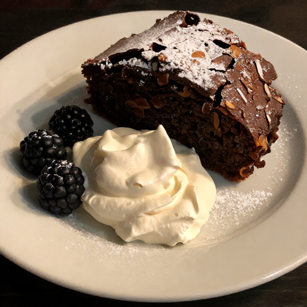 Flourless Chocolate Almond Cake with Whipped Cream