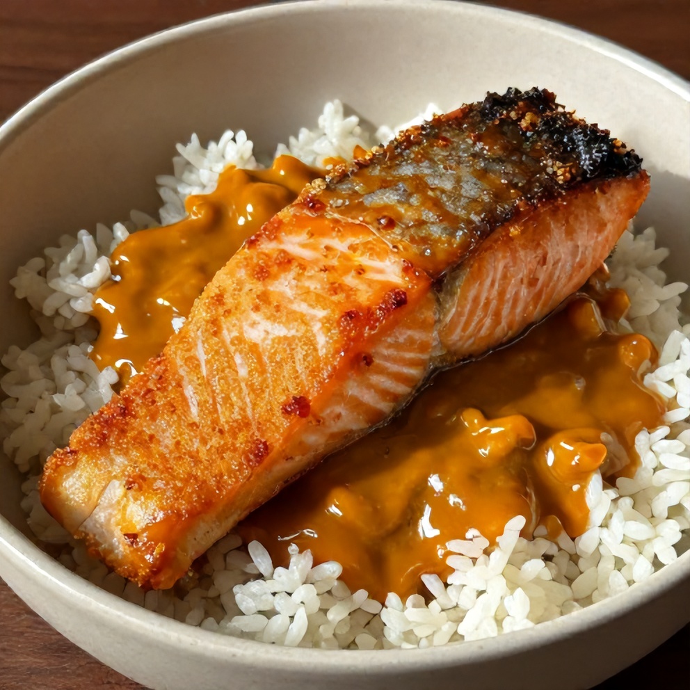 easy gochujang butter salmon rice bowl