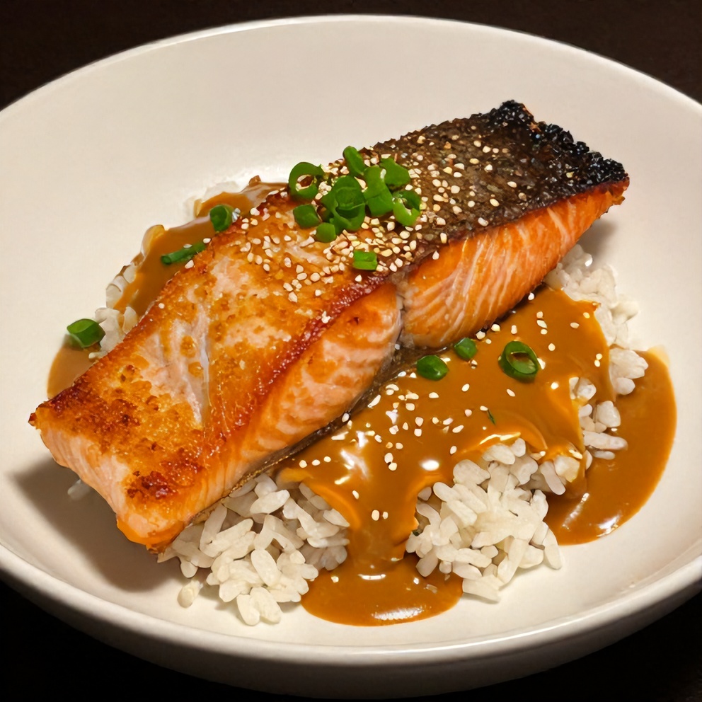 Gochujang Butter Salmon Rice Bowl Plated