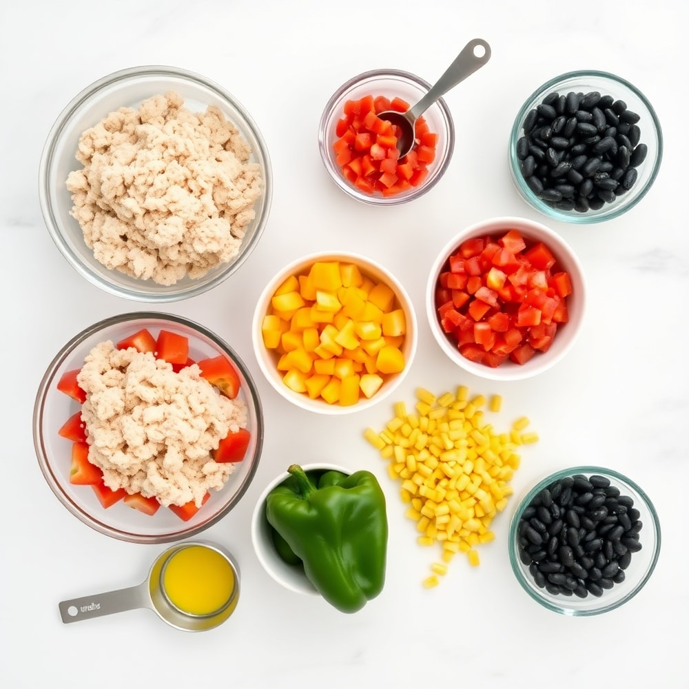 Raw ingredients for Easy High-Protein Stuffed Bell Peppers