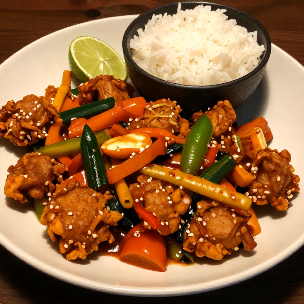 Plated Korean Spicy Chicken Stir Fry