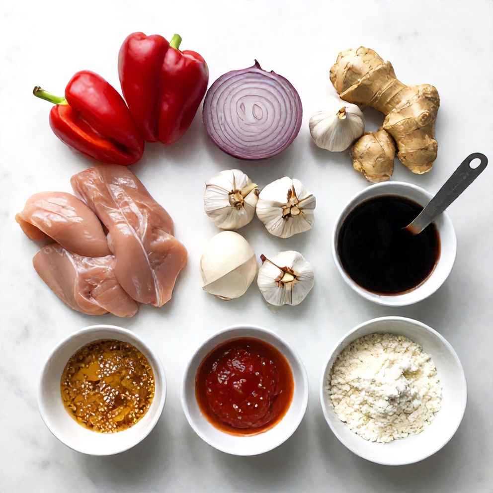 Raw ingredients for Korean Spicy Chicken Stir Fry