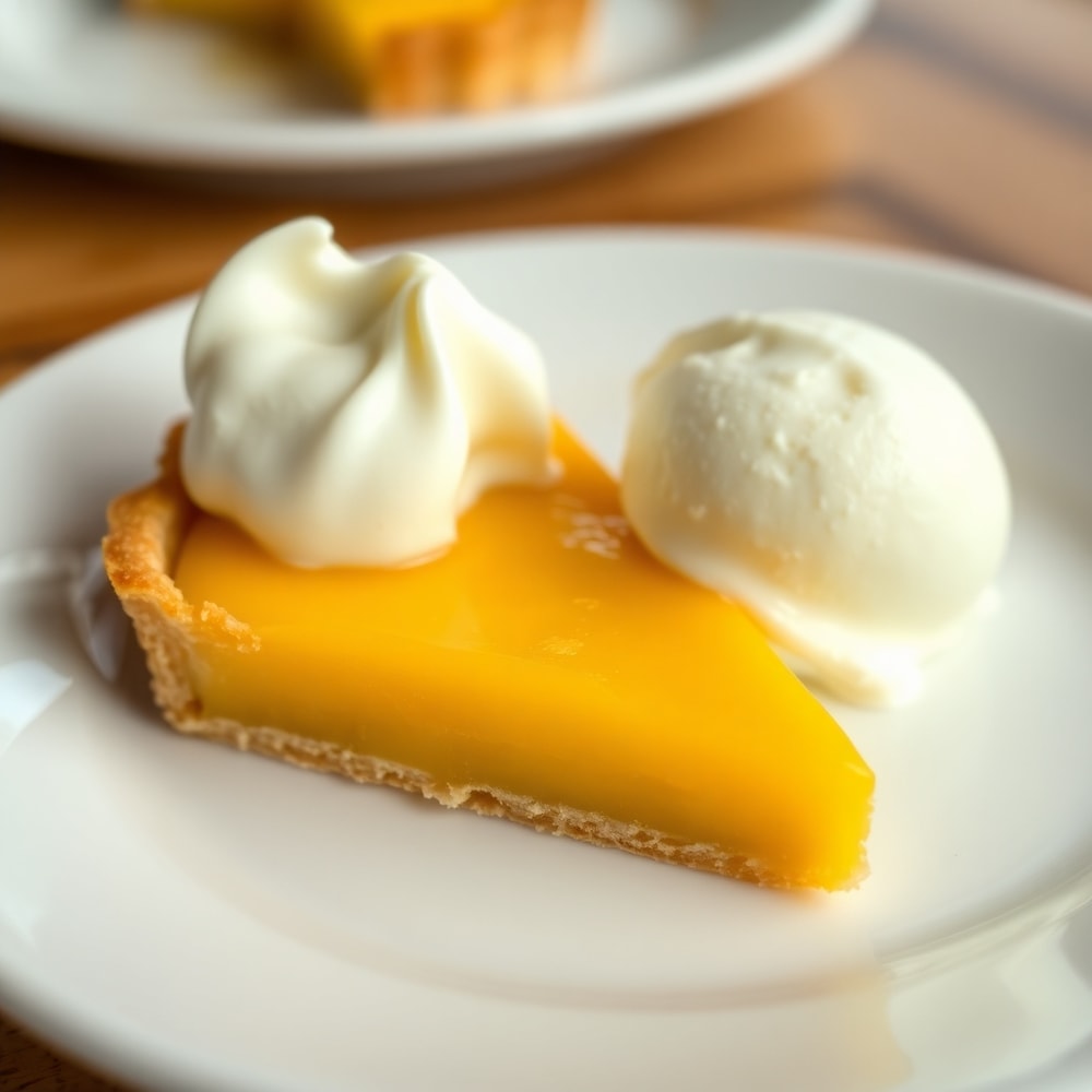 Mango Curd Tart with a scoop of vanilla ice cream