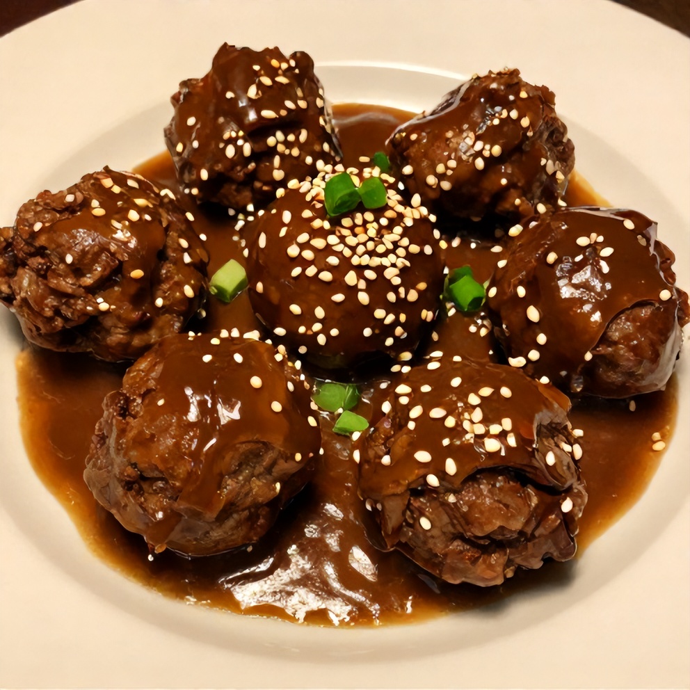 Plated Mongolian Meatballs with Sticky Sweet Sauce