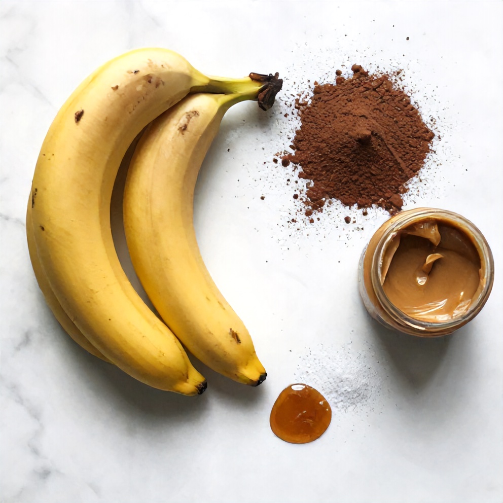 Raw ingredients for No-Bake Chocolate Brownies on a marble surface