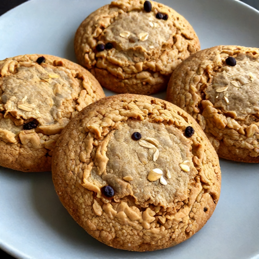 Oatmeal protein cookies on a light blue plate