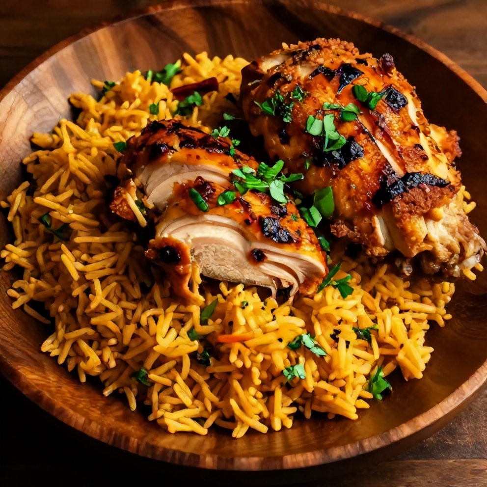 Plated One-Pan Honey BBQ Chicken and Rice Dinner