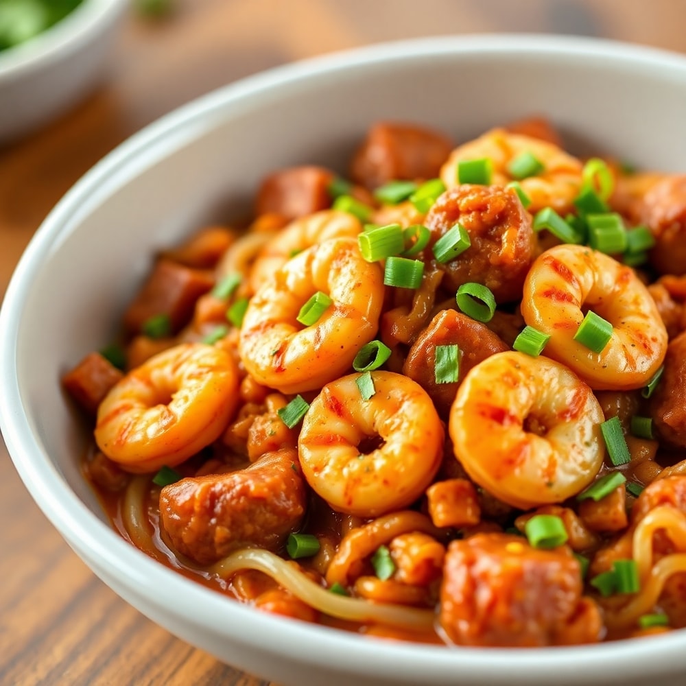 Plated One Pot Shrimp and Sausage Jambalaya