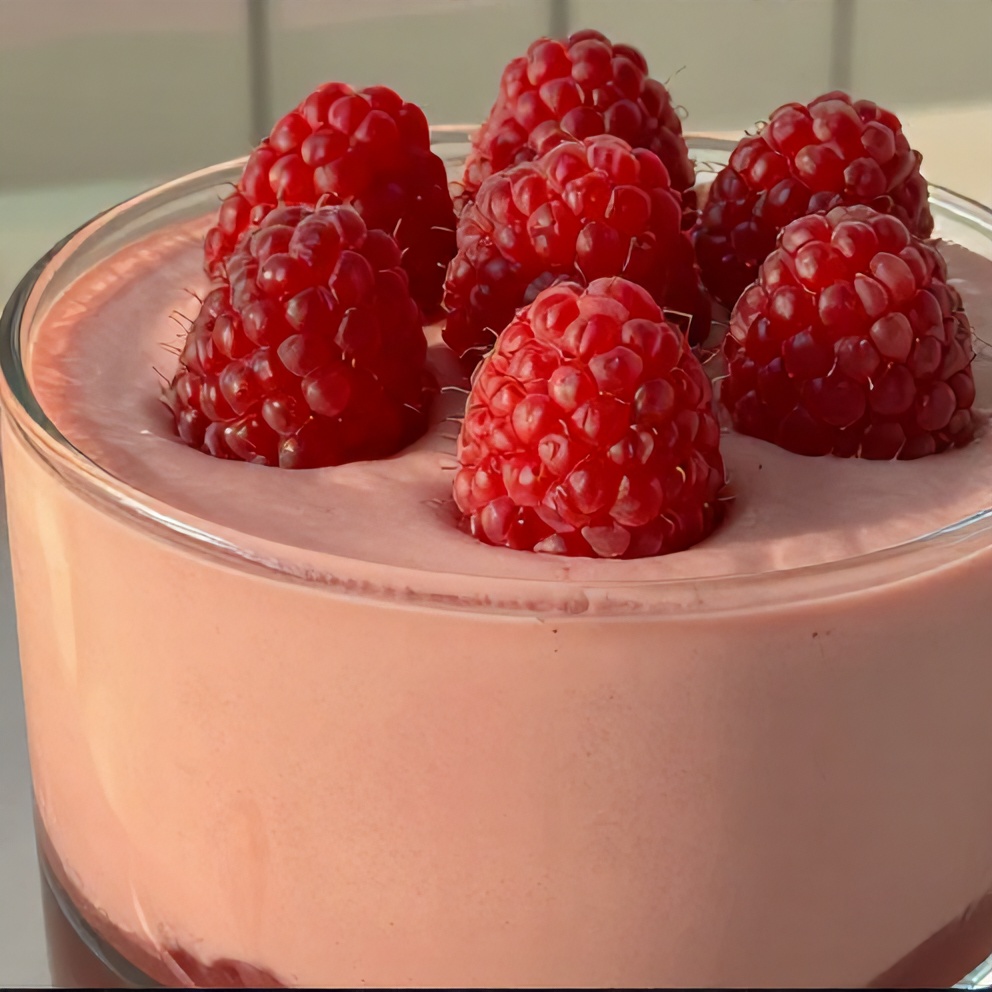Raspberry Mousse with fresh raspberries