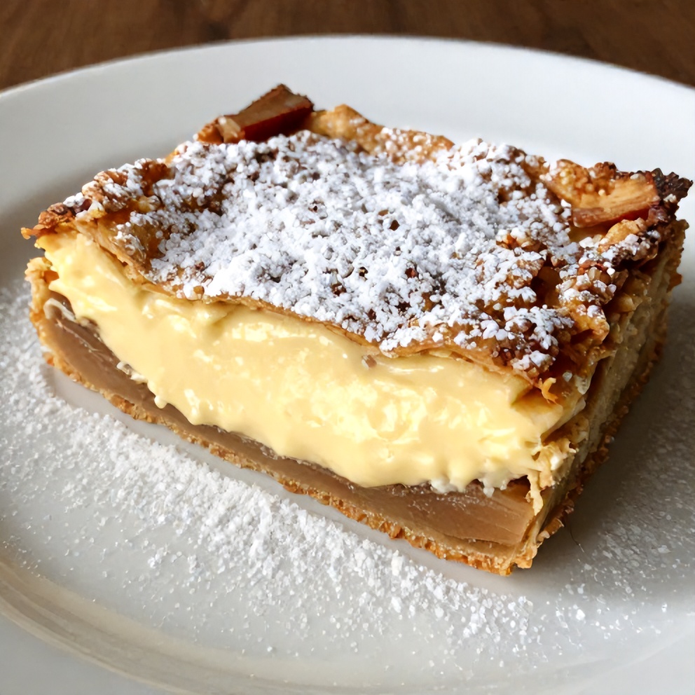A perfectly baked Rhubarb Cream Cheese Bar on a fork