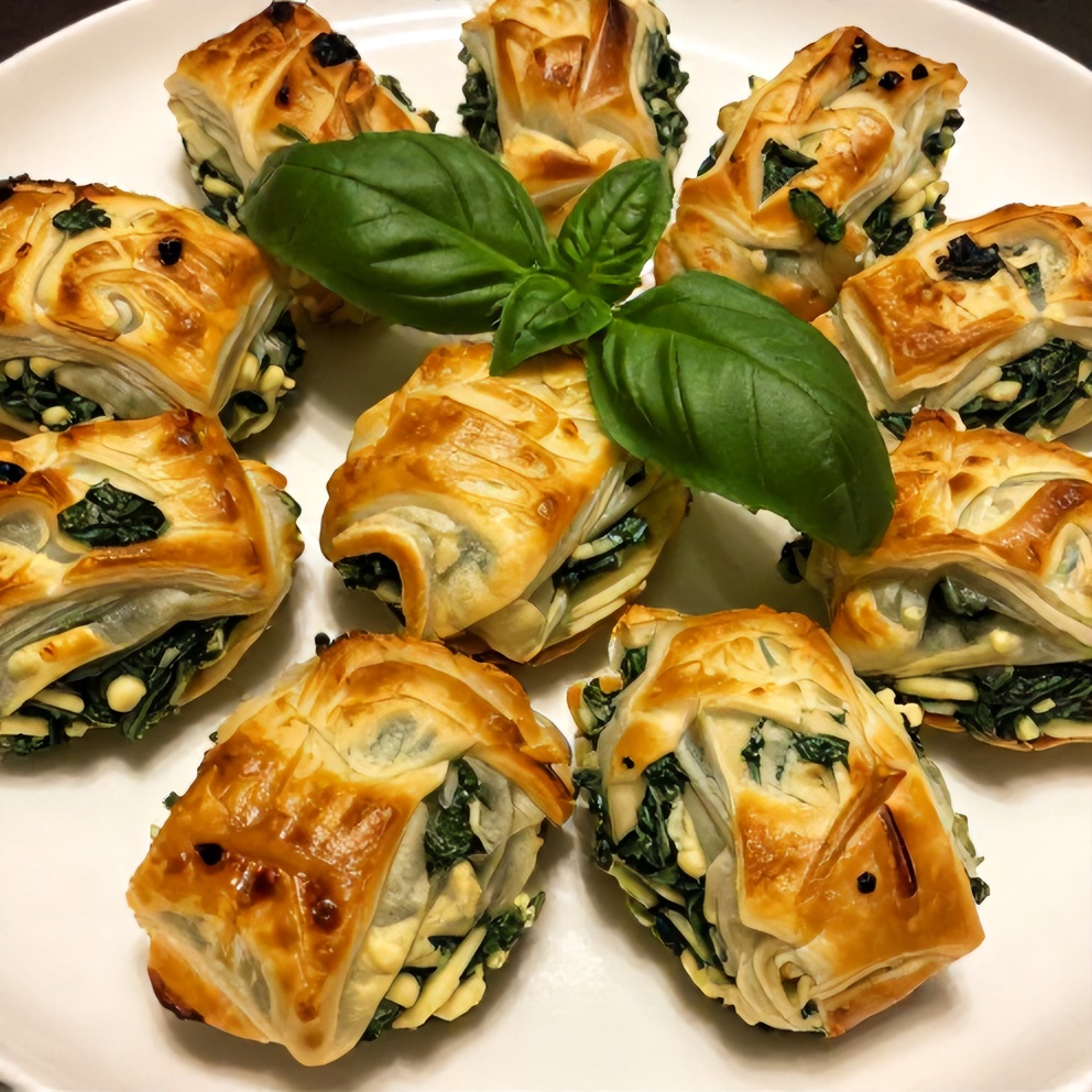 Plated Spinach Ricotta Puff Pastry Bites on a white plate