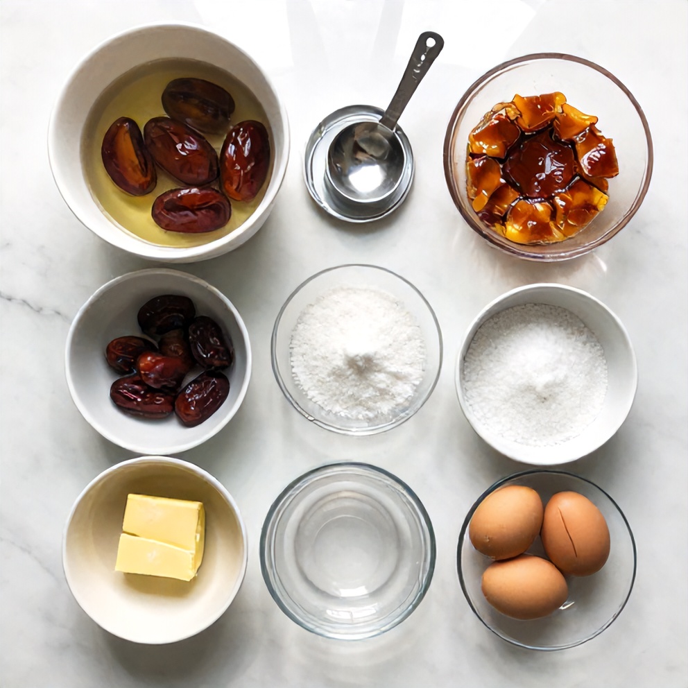 Sticky Toffee Pudding Ingredients Flat Lay