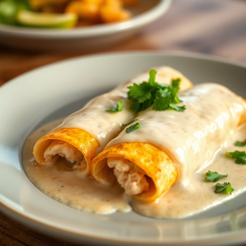 Plated White Chicken Enchiladas