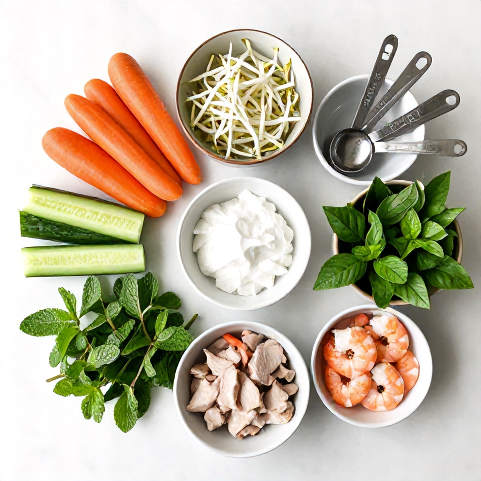 Raw ingredients for Fresh Vietnamese Spring Rolls