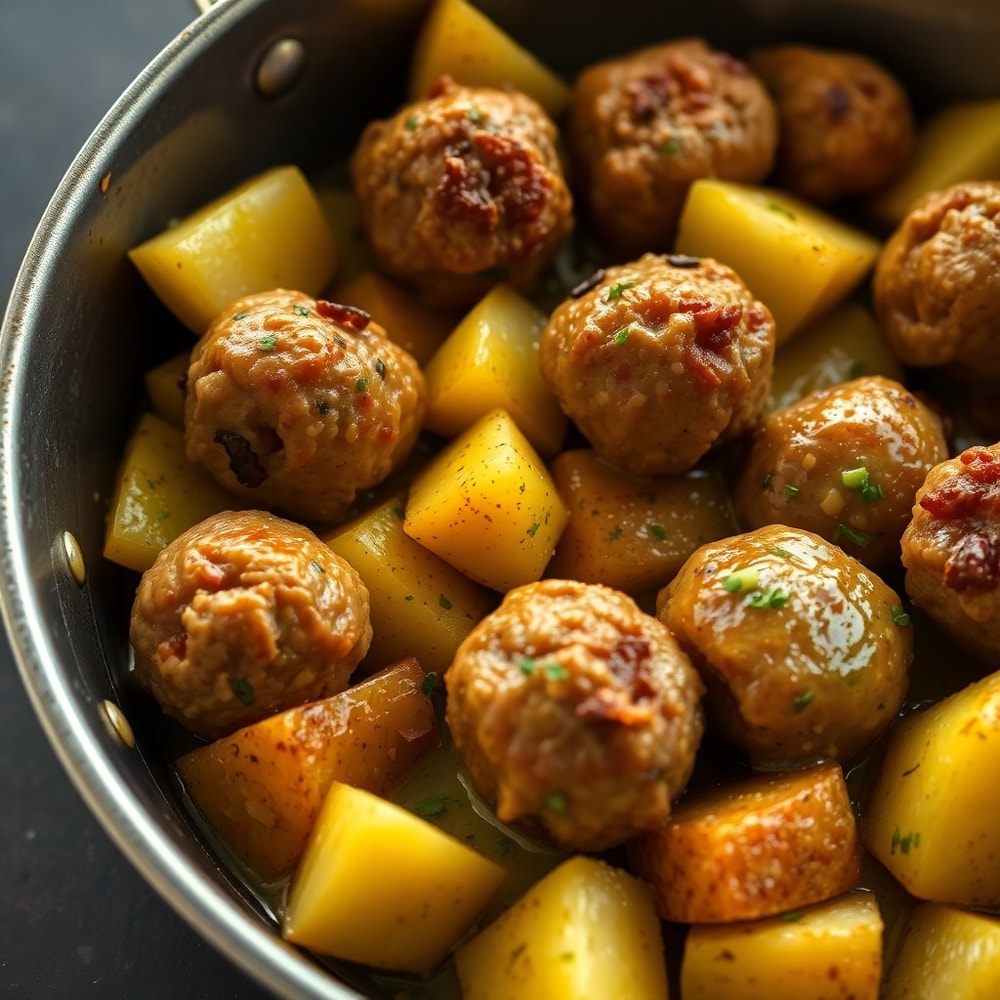 Garlic Butter Meatballs and Potatoes
