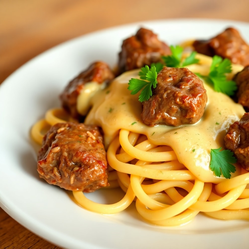 Plated Garlic Butter Steak Bites with Spicy Cajun Alfredo Twisted Pasta