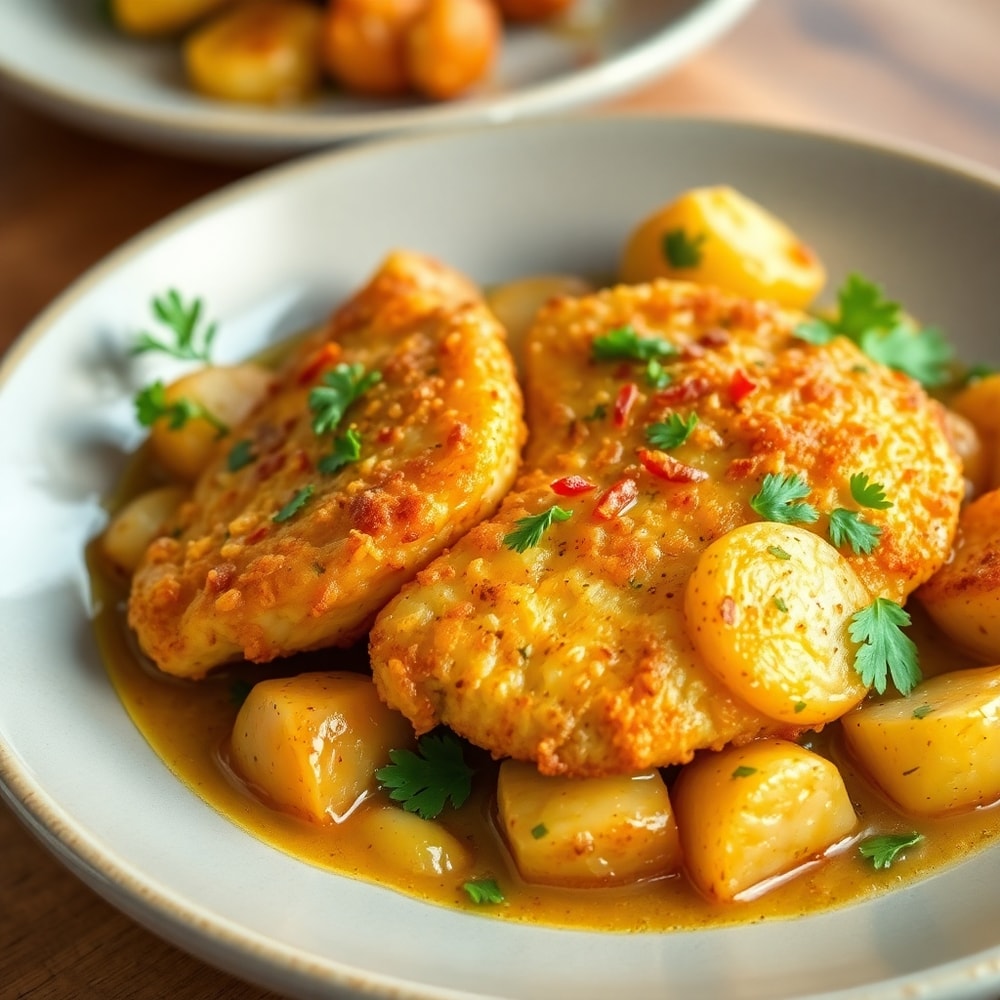 Plated Garlic Parmesan Chicken and Potatoes