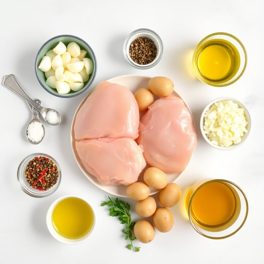 Raw ingredients for Garlic Parmesan Chicken and Potatoes