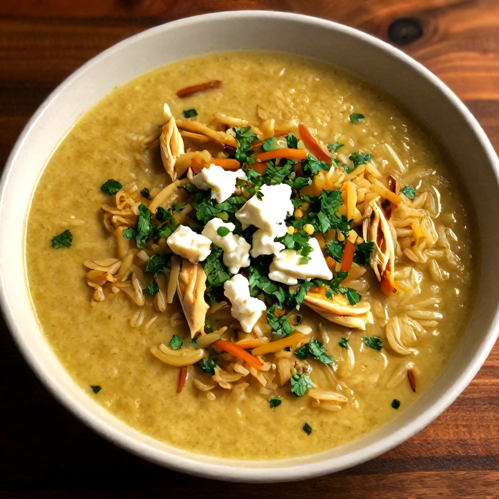 Greek Avgolemono Soup with Chicken and Wild Rice