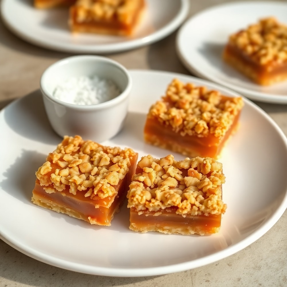 A perfect serving of Indulgent Caramel Crush Bars on a white plate