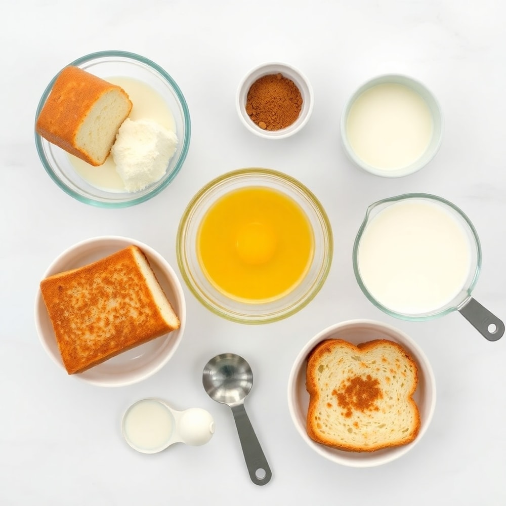 French Toast Cups ingredients including bread, eggs, milk, and cinnamon