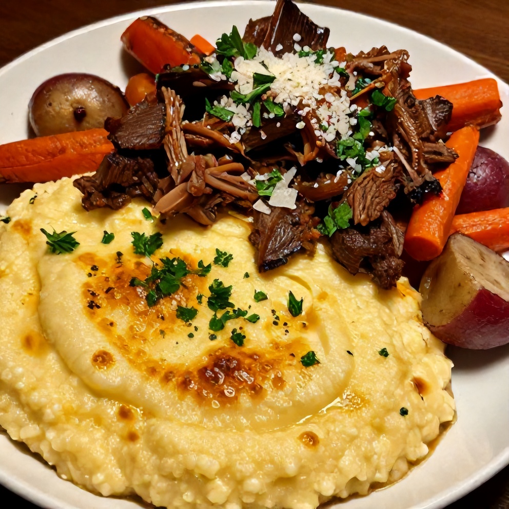 Plated Italian Pot Roast with Creamy Gorgonzola Polenta