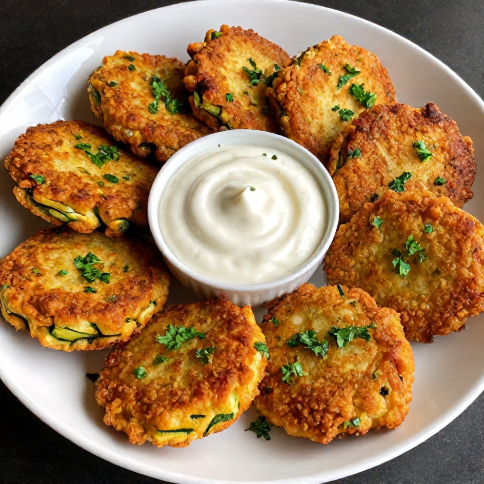 Crispy Keto Zucchini Parmesan Fritters with Sour Cream Dip