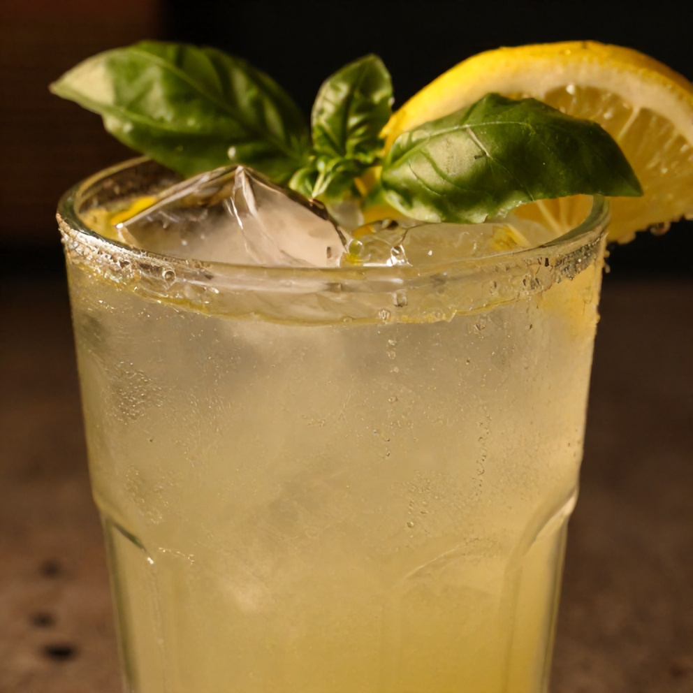 Lemon Basil Cooler with Ice Cubes