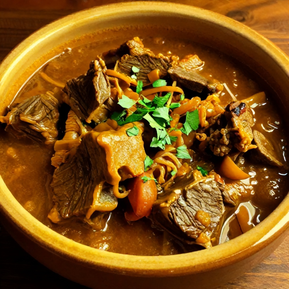 Plated Moroccan beef stew