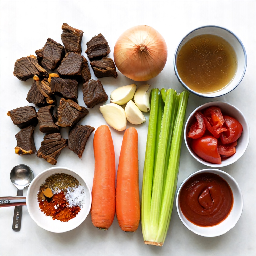 Raw ingredients for Moroccan beef stew