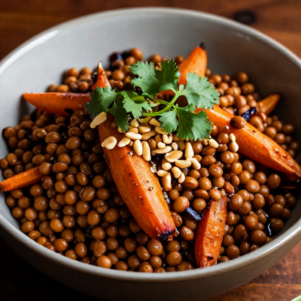 Plated Moroccan Roasted Carrot Lentil Salad