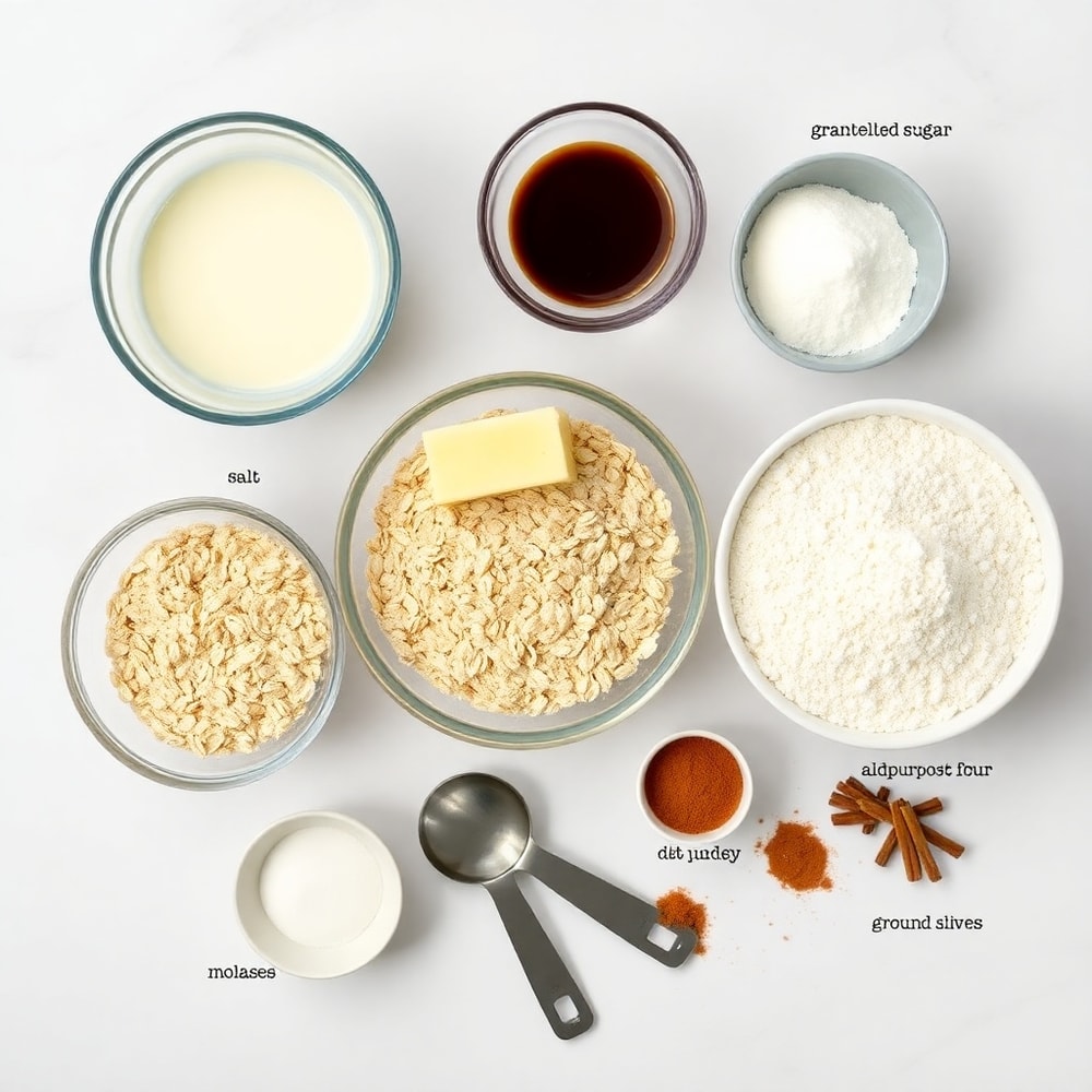 Raw ingredients for Oatmeal Molasses Rolls