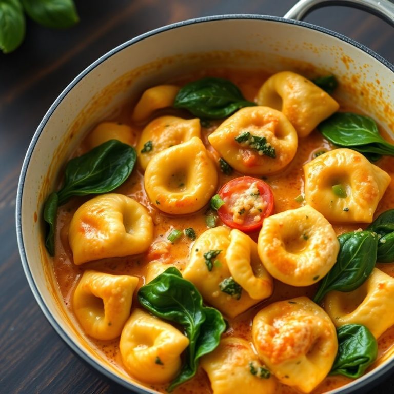 One Pot Creamy Spinach Tomato Tortellini
