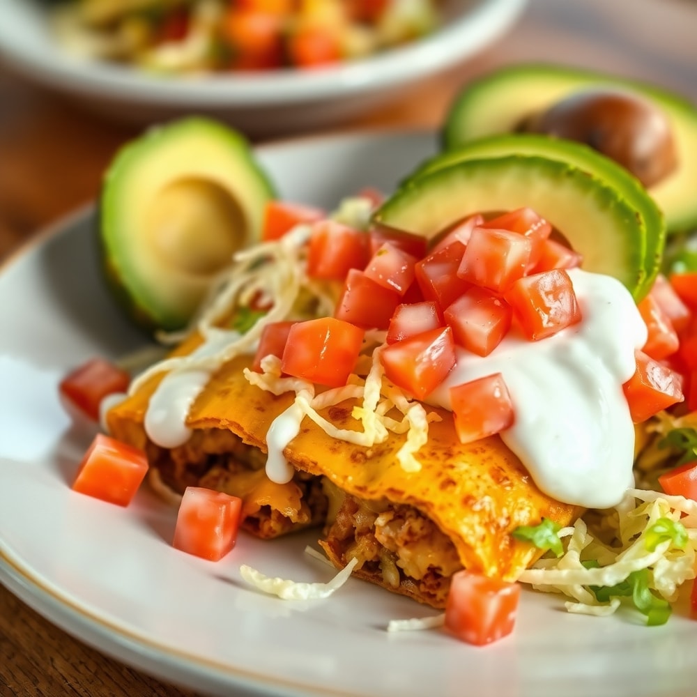 Plated serving of crispy oven-baked chicken bacon ranch tacos