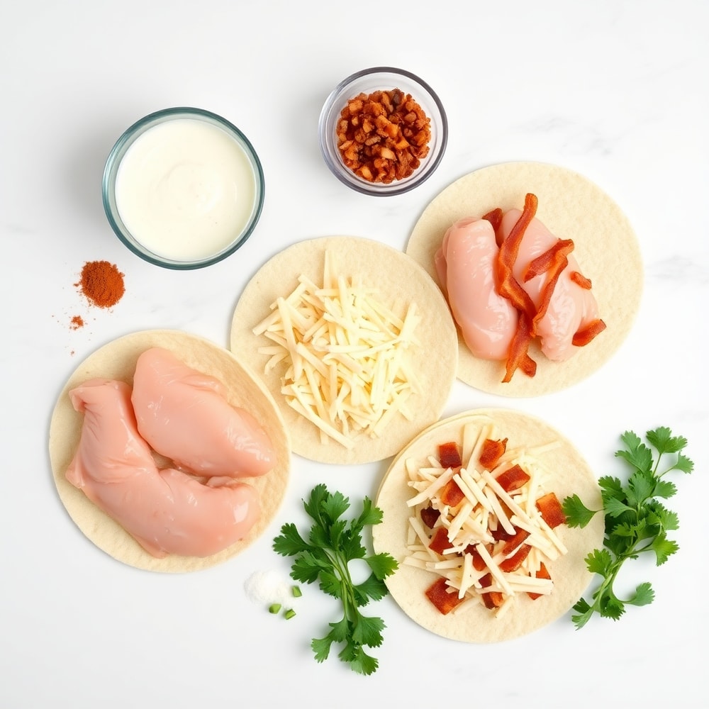 Raw ingredients for oven-baked chicken bacon ranch tacos