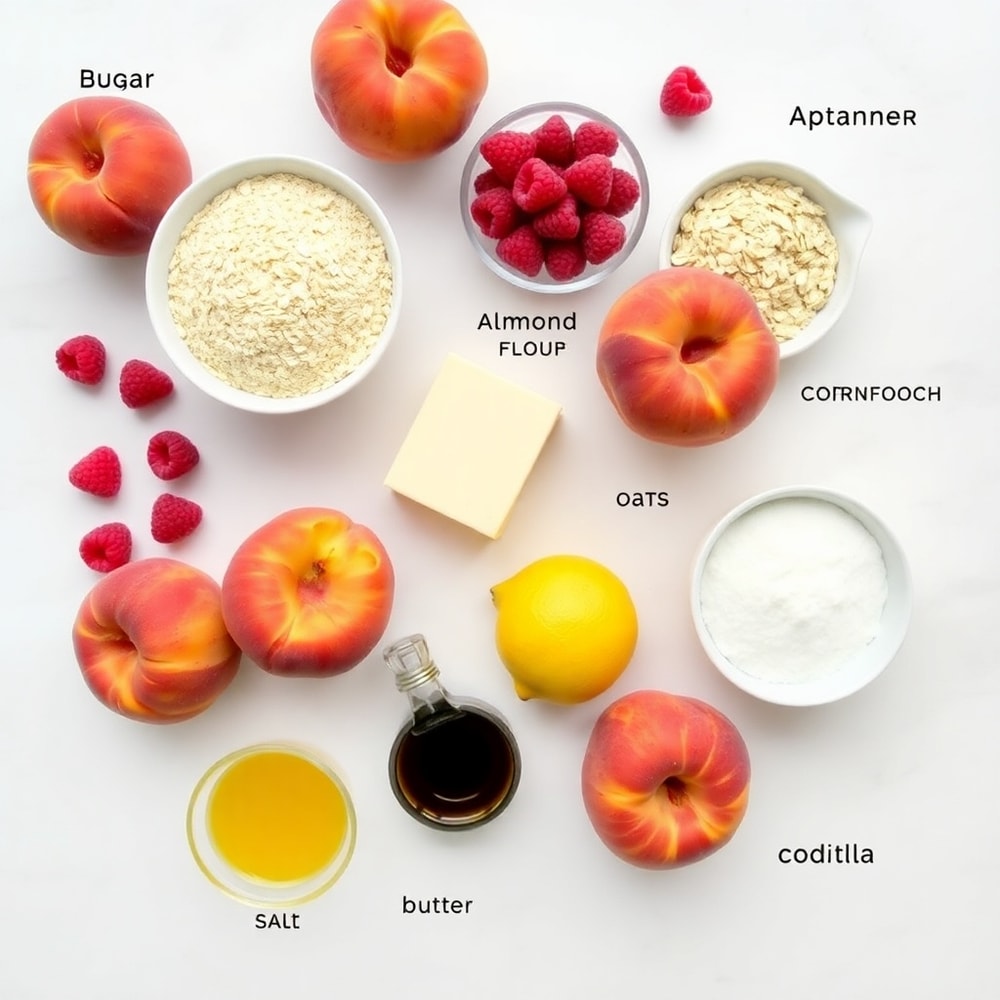 Raw ingredients for Peach Raspberry Crumb Bars