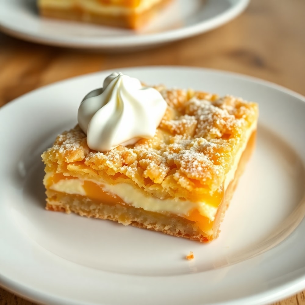Peaches and Cream Crumble Bars on a plate