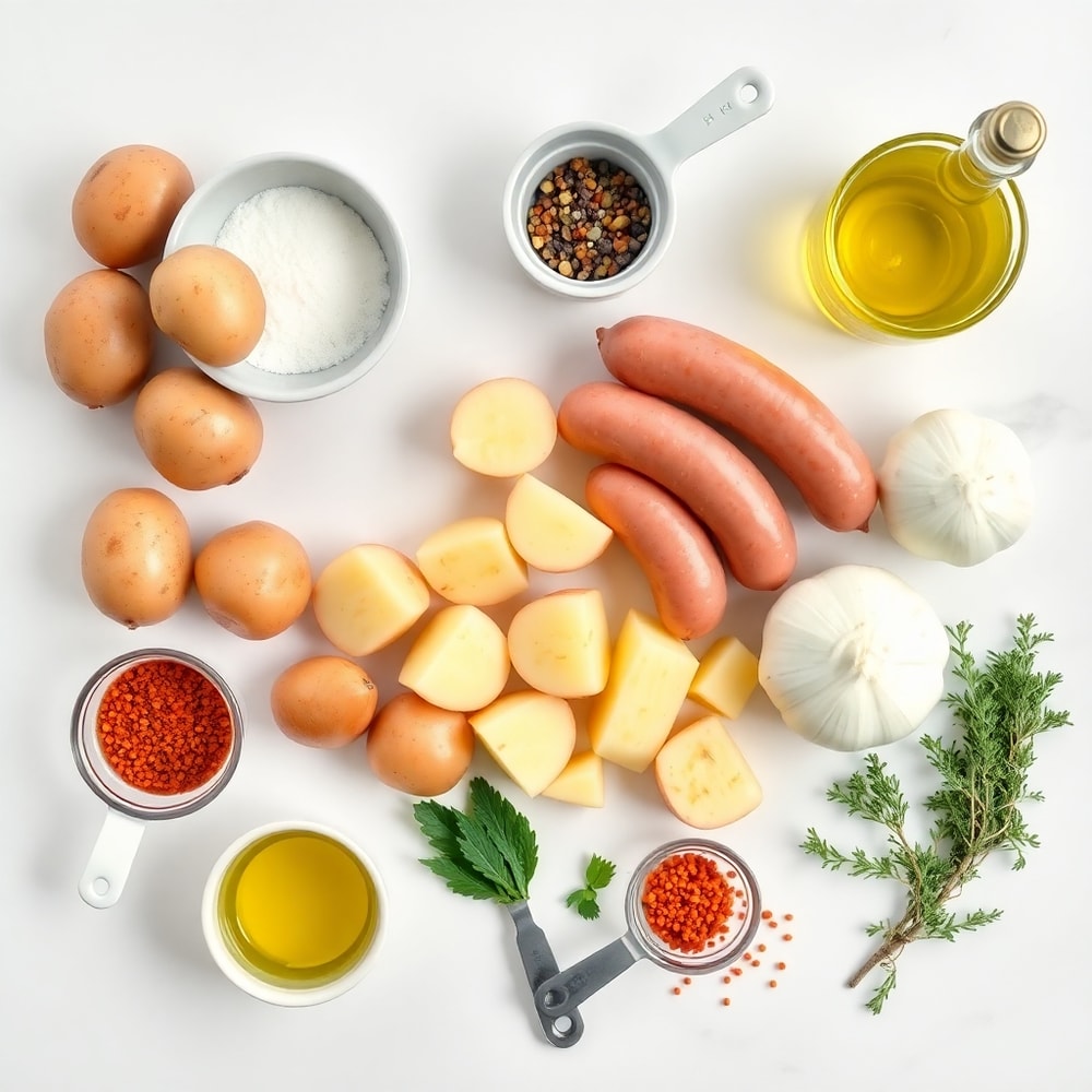 Raw ingredients for Polish Sausage & Potato Skillet