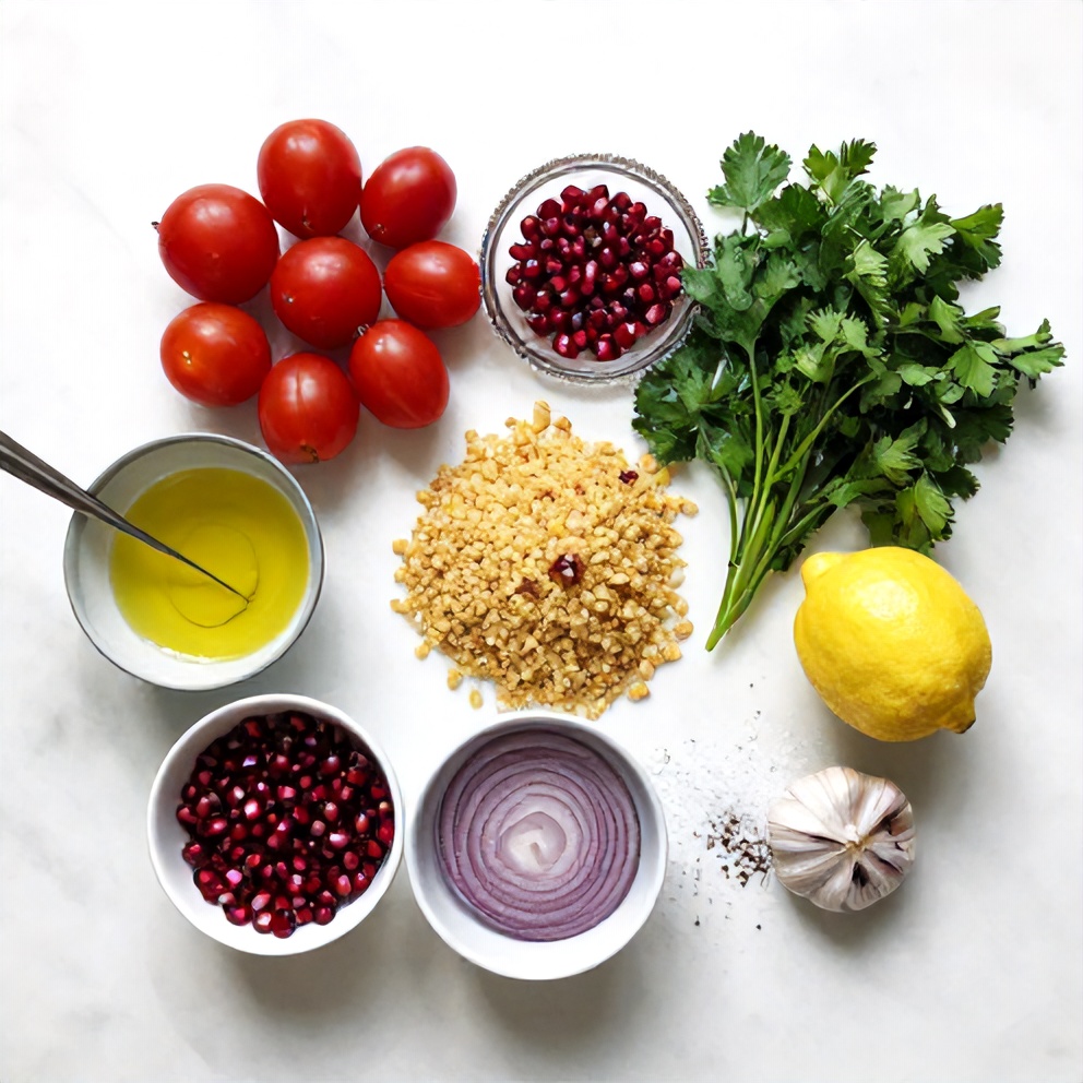 Raw Ingredients for Pomegranate Bulgur Salad