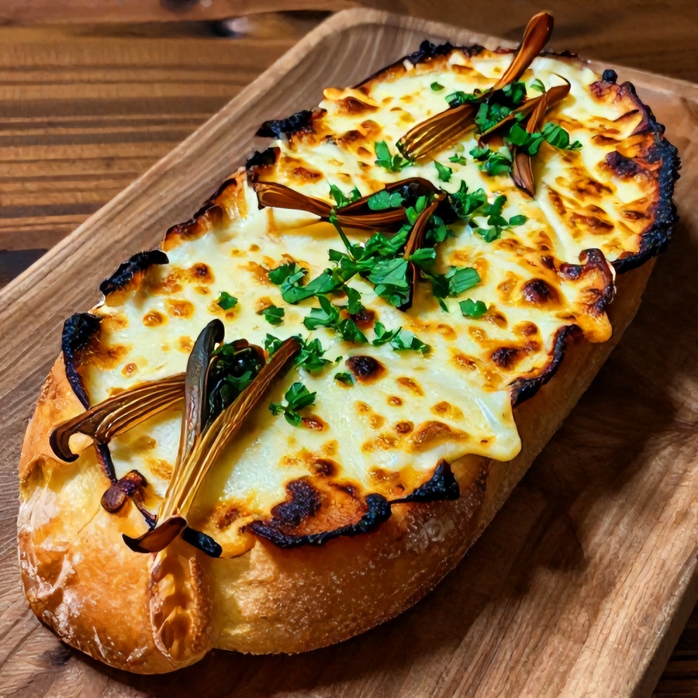 Plated Cheesy Garlic Bread with Wild Ramps