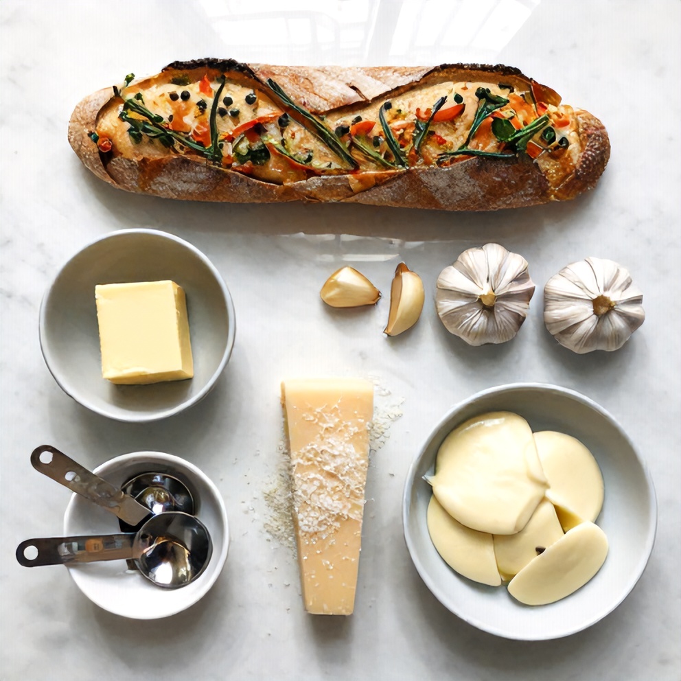 Ingredients for Quick Cheesy Garlic Bread with Wild Ramps