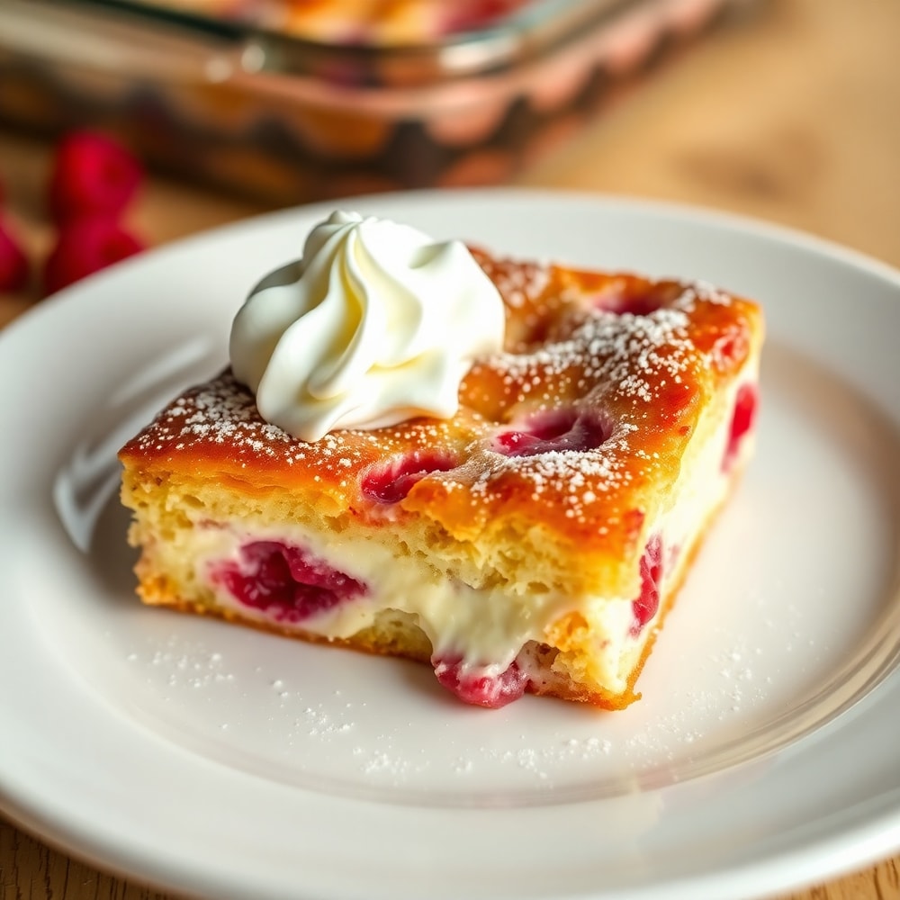 Raspberry Cheesecake French Toast Casserole Served